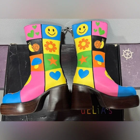 Dolls Kill Colorful Graphic Heeled Boots - Picture 9 of 11